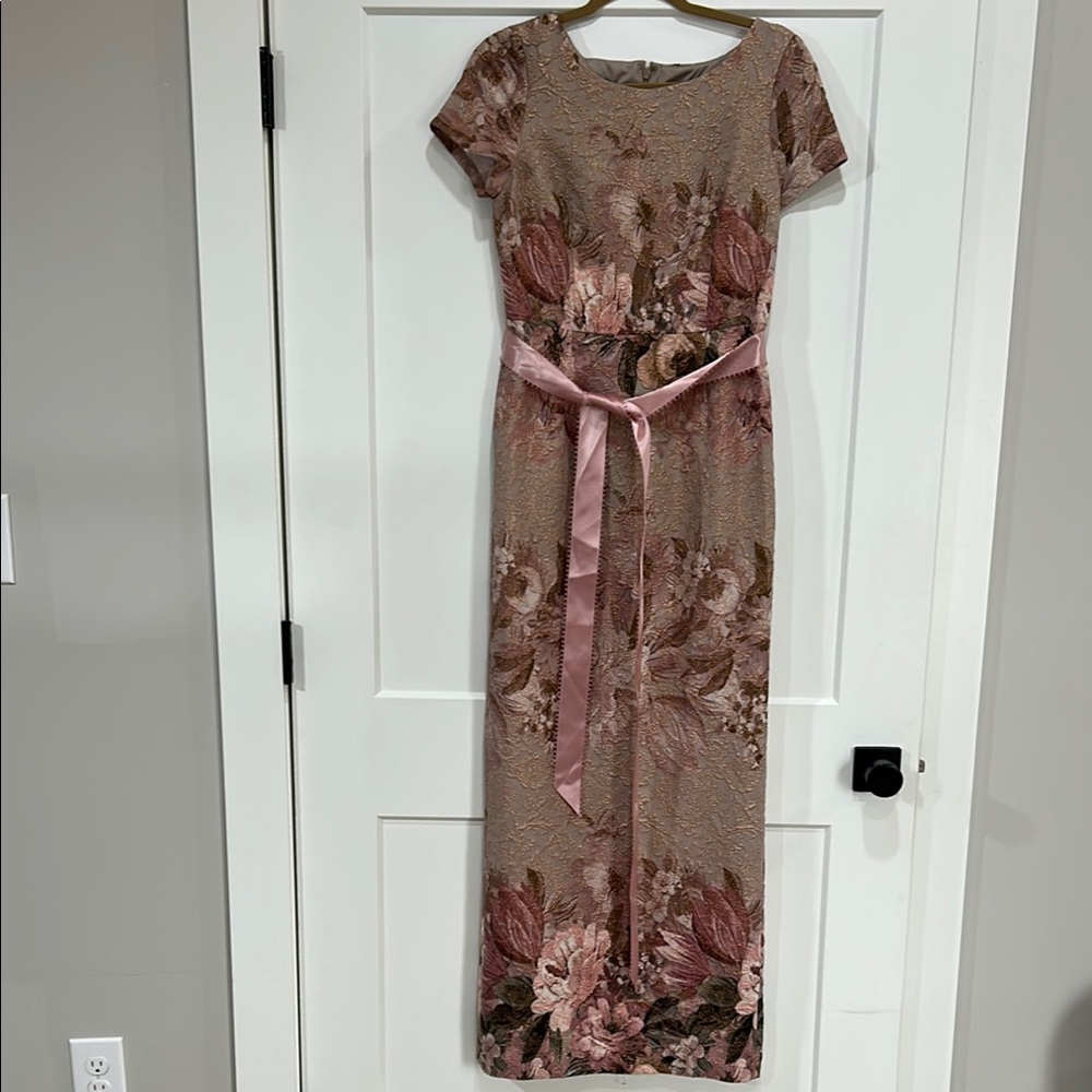 Adrianna  Papell Floral Maxi Dress with Pink Sash